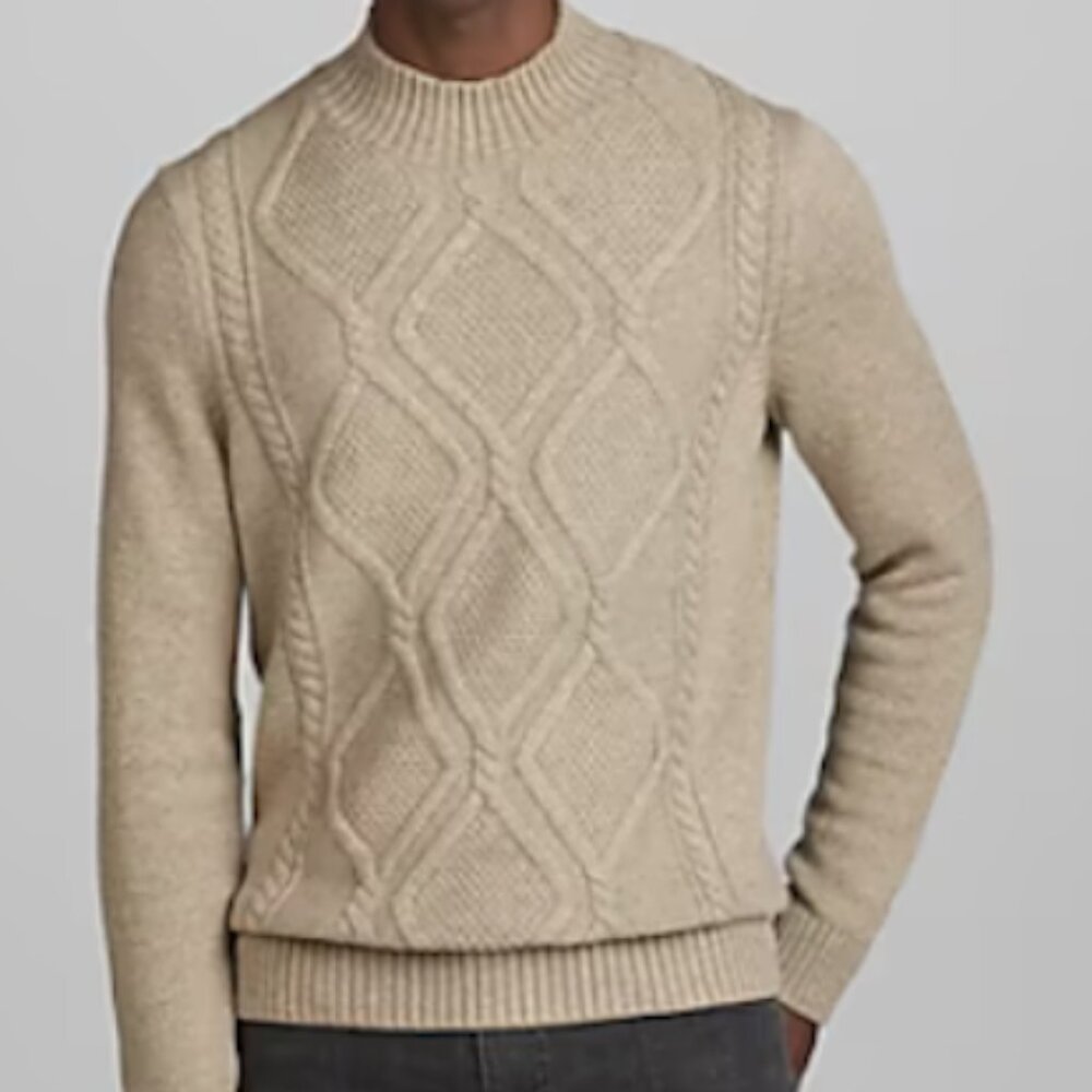 Jos. A. Bank Tailored Fit Mock Neck Cable Knit Sweater -colour: Oatmeal
